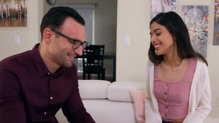 Skinny Latina gal facialized after hookup with French teacher