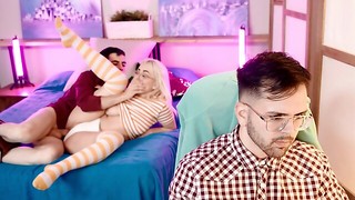 Nerdy chick fucks with bf's pal behind his back