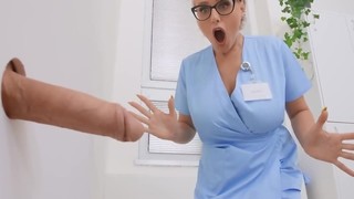 Nerdy blonde nurse with big tits experiences rectal sex before shift