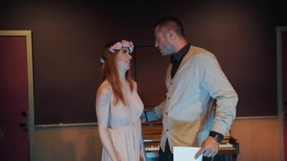Teacher fucks delectable doll with red hair in music classroom